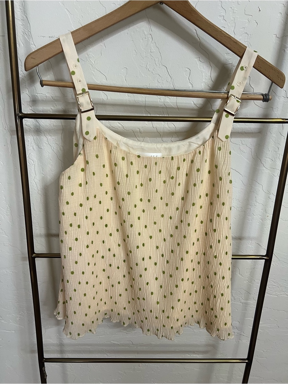 Line & Dot Cream Pleated Camisole with Olive Dot Print